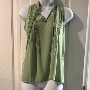 LOFT Olive Green Sleeveless V-Neck Top with Smocked Shoulder Detail